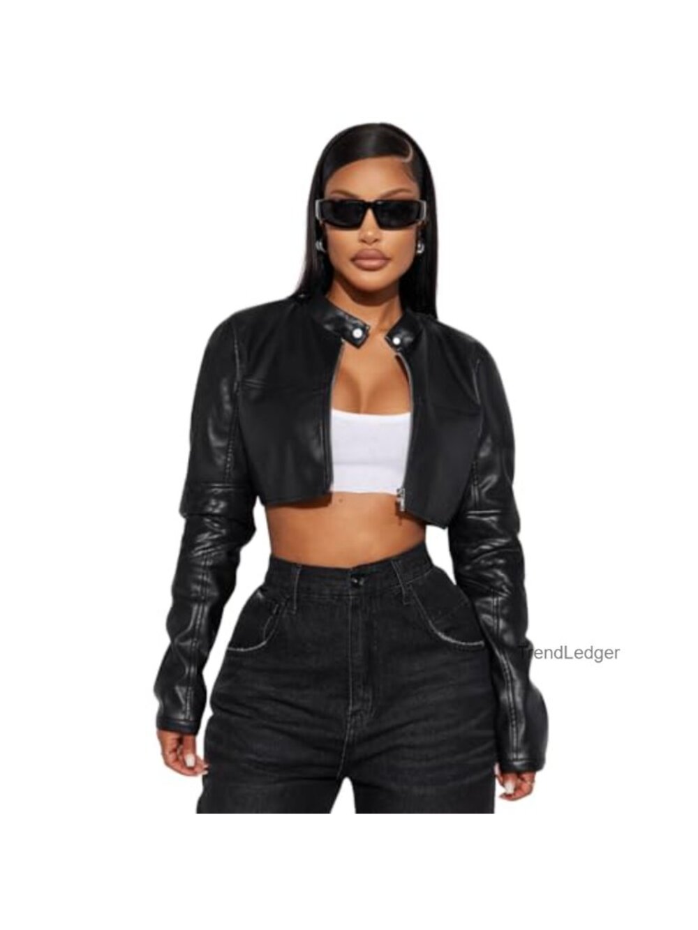 Faux Leather Cropped Moto Jacket Women Zip Belted Biker Y2K